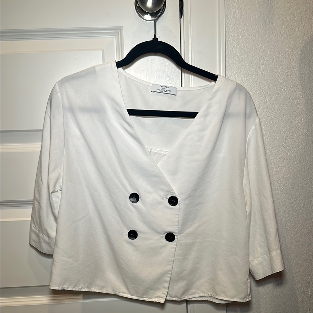 Bershka White Blouse with Black Buttons